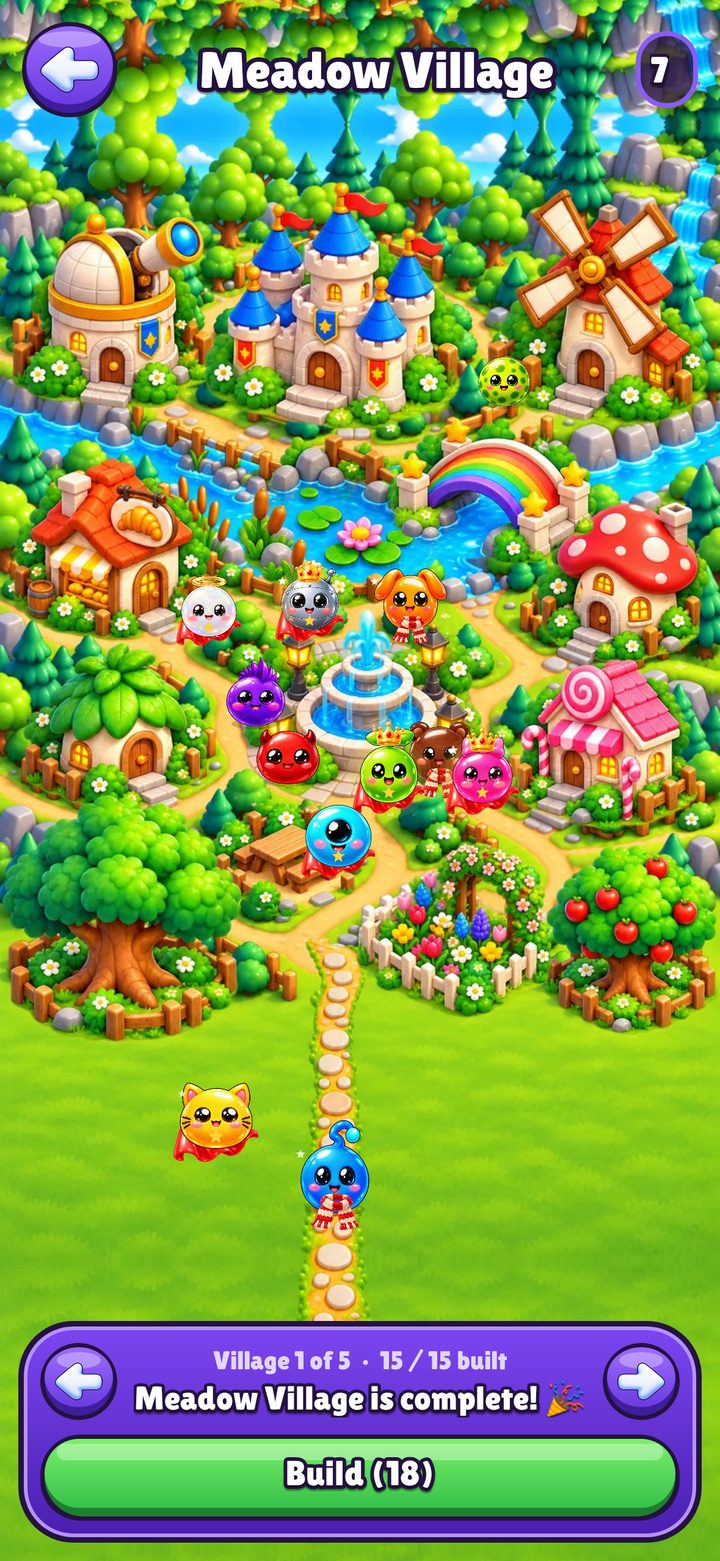 Tube Twist Meadow Village, fully built, with the rescued jelly blobs, full size