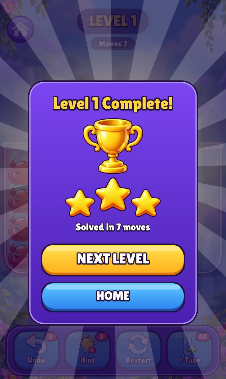 Tube Twist level complete screen, full size
